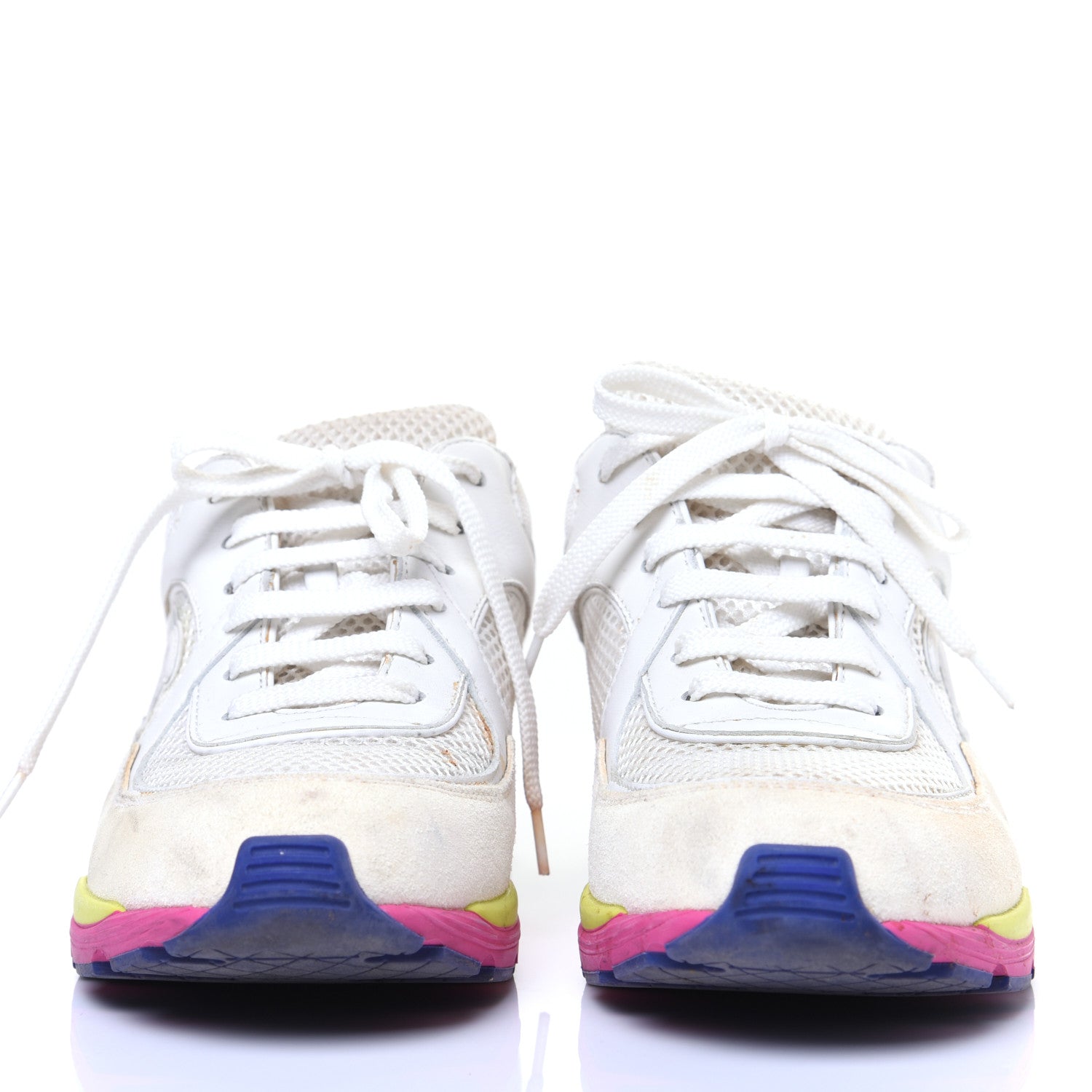 Chanel Suede Calfskin CC Sneakers 37 White Pink Green 6 of 14