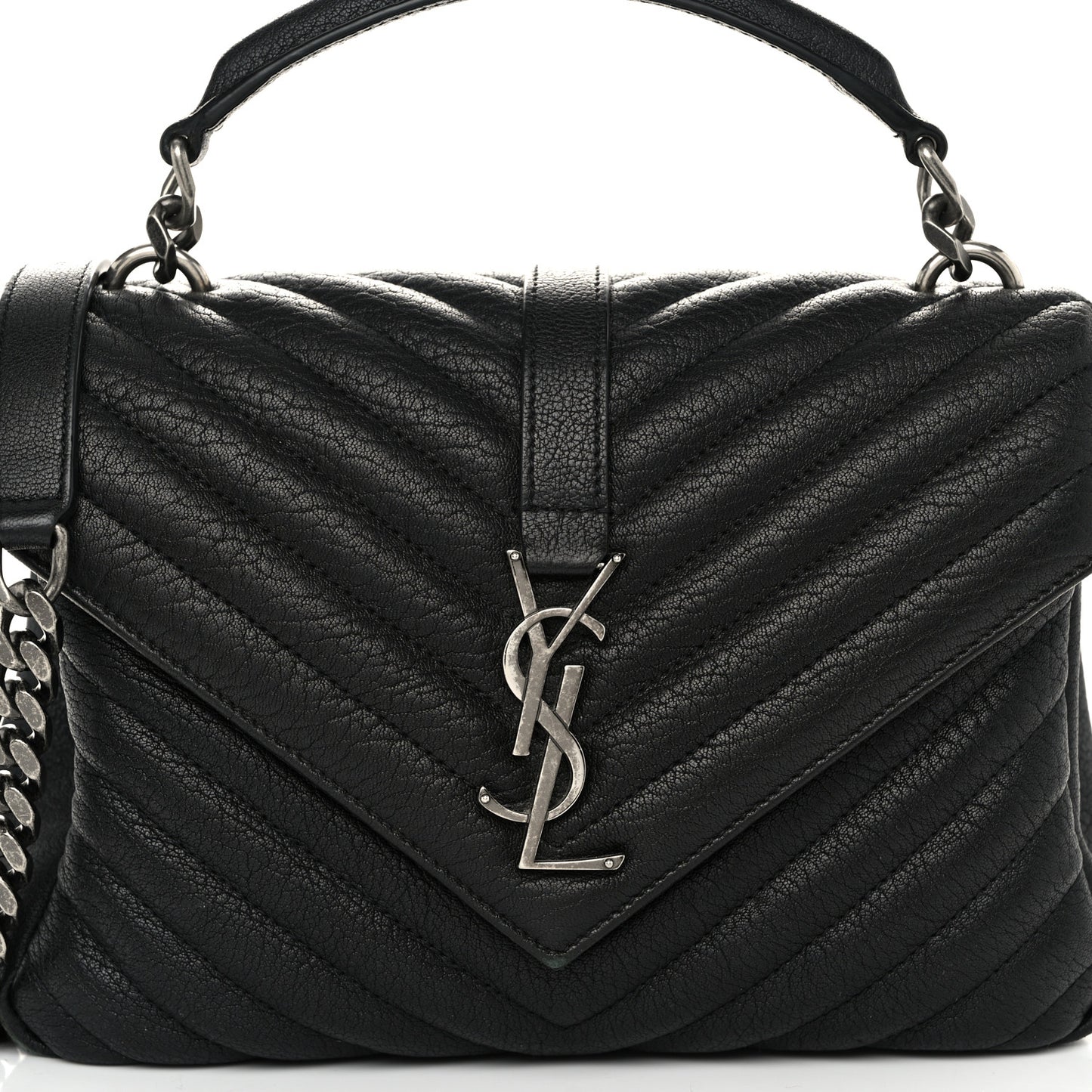Sheepskin Matelasse Chevron Monogram Medium College Bag Black