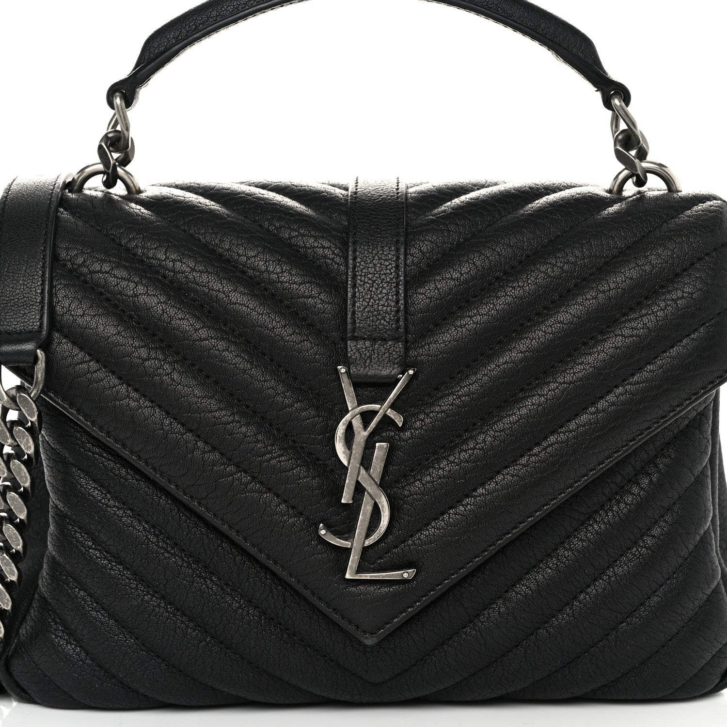 Saint Laurent Sheepskin Matelasse Chevron Monogram Medium College Bag Black 8 of 12