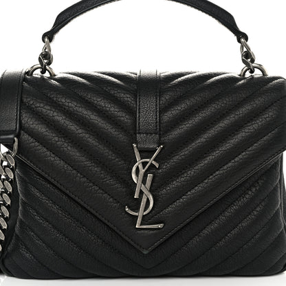 Saint Laurent Sheepskin Matelasse Chevron Monogram Medium College Bag Black 8 of 12