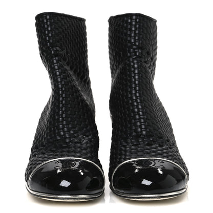 Chanel Woven Lambskin Patent Cap Toe Short Boots 41 Black 3 of 10