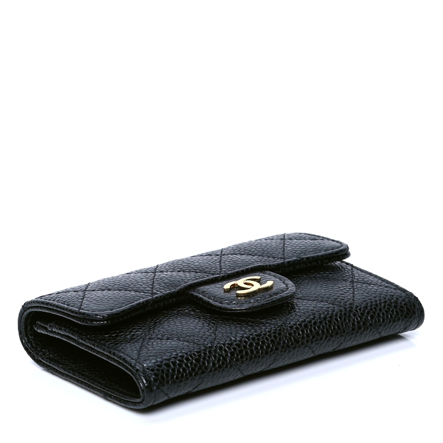 Caviar Quilted Flap Card Holder Black