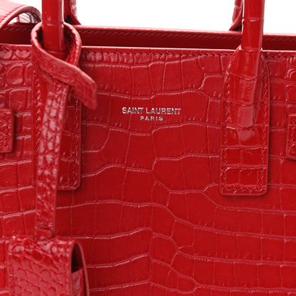 Saint Laurent Calfskin Crocodile Embossed Nano Sac De Jour Red 8 of 10