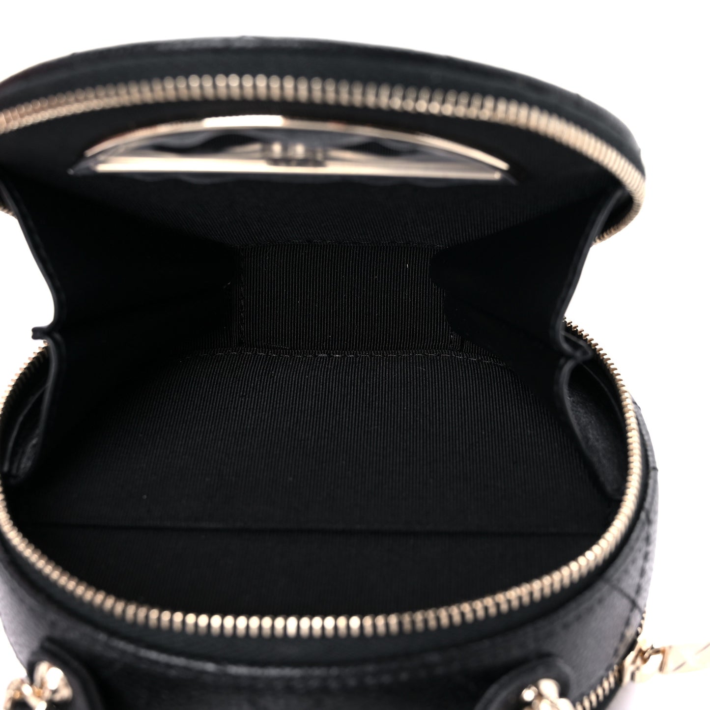 Caviar Quilted Round Handle With Care Vanity With Chain Black