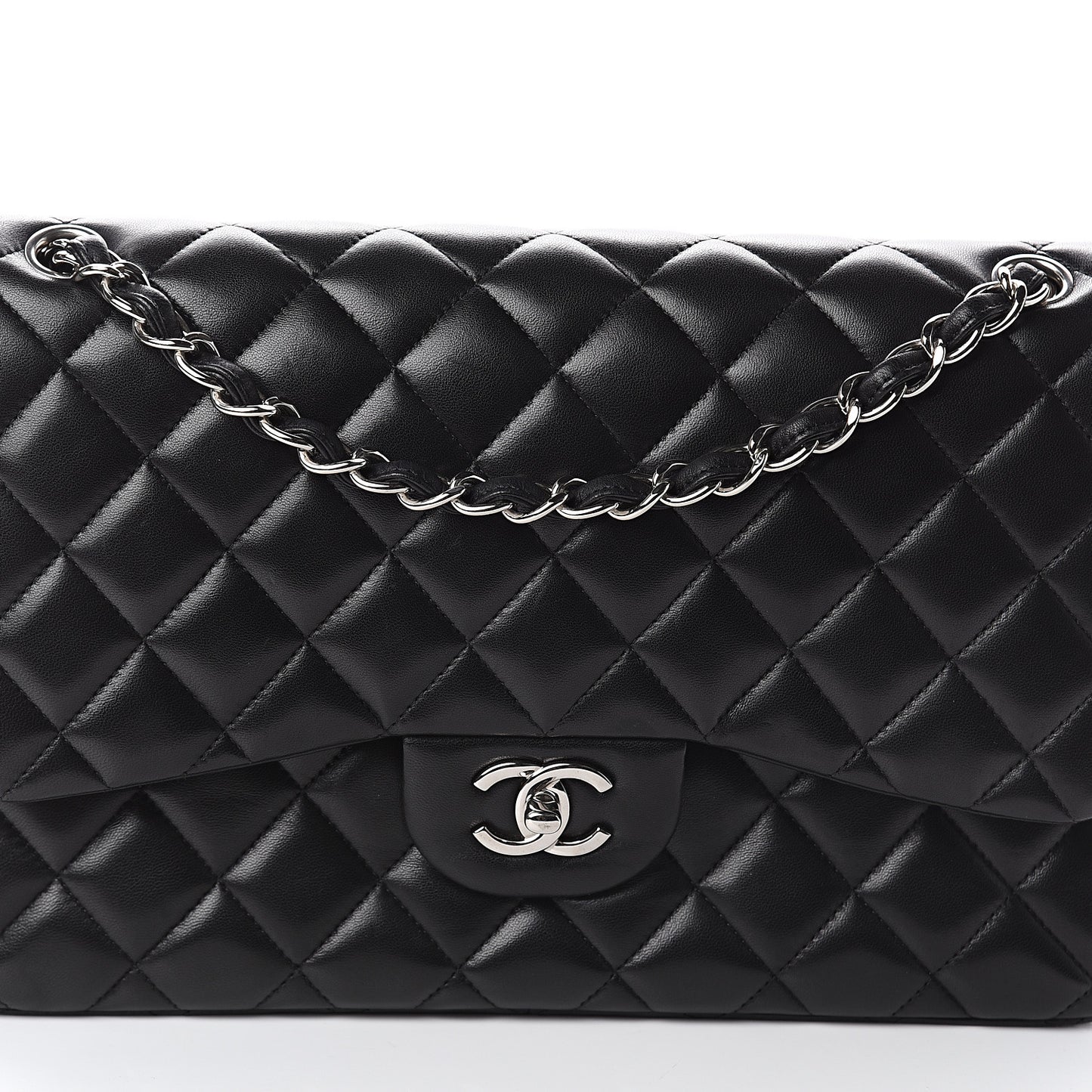 Lambskin Quilted Jumbo Double Flap Black