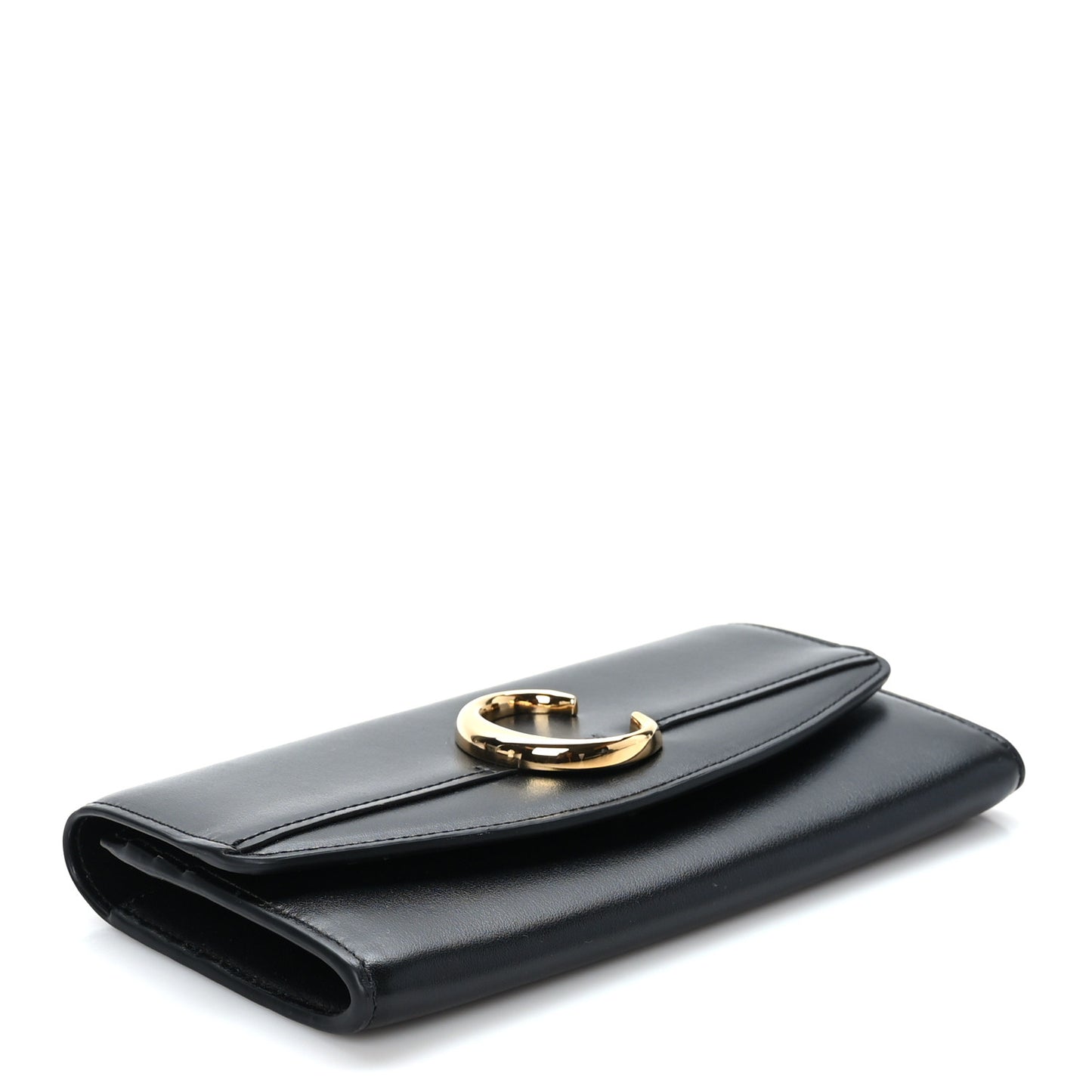 Calfskin Long Flap C Wallet Black