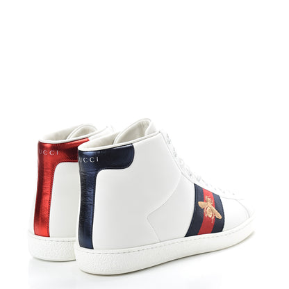 Gucci Calfskin Miro Soft Web Bee Embroidered Mens Ace High Top Sneakers 8.5 White 4 of 8