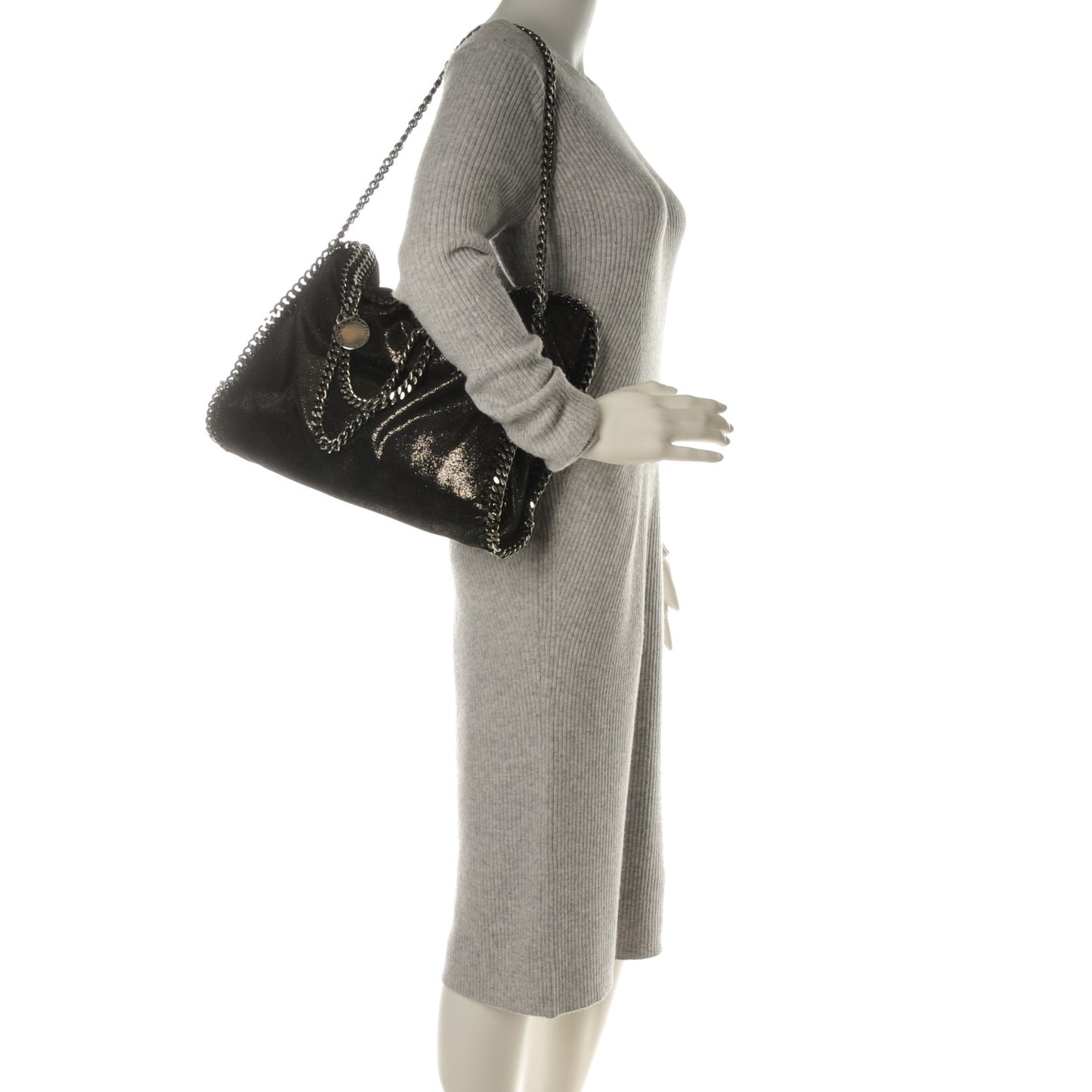 Chamois Shiny Dotted Falabella Fold Over Tote Ruthenium