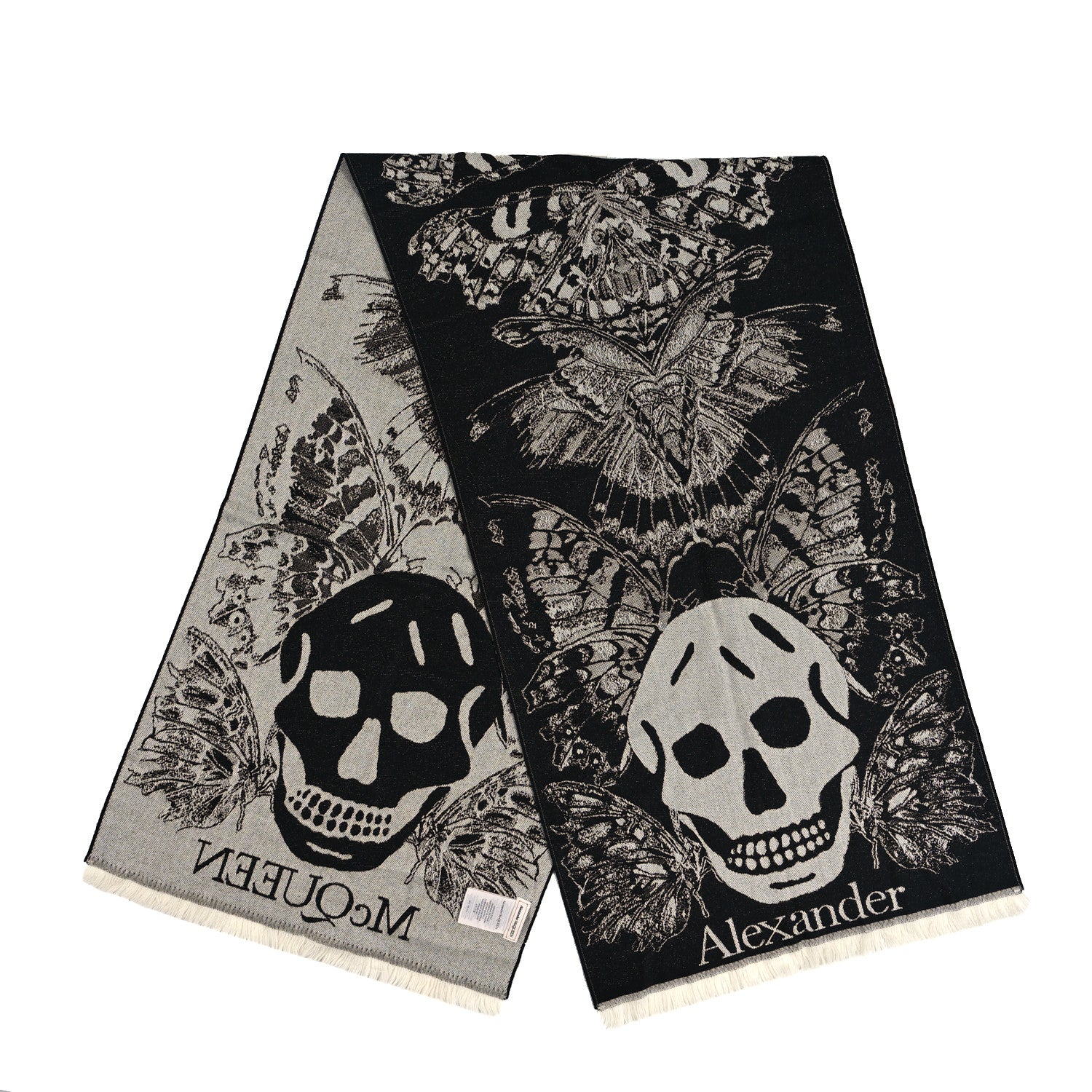 Alexander McQueen Wool Butterflies Skulls Scarf Black White 2 of 4