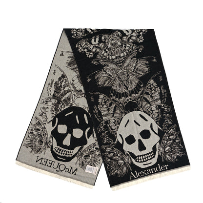 Alexander McQueen Wool Butterflies Skulls Scarf Black White 2 of 4