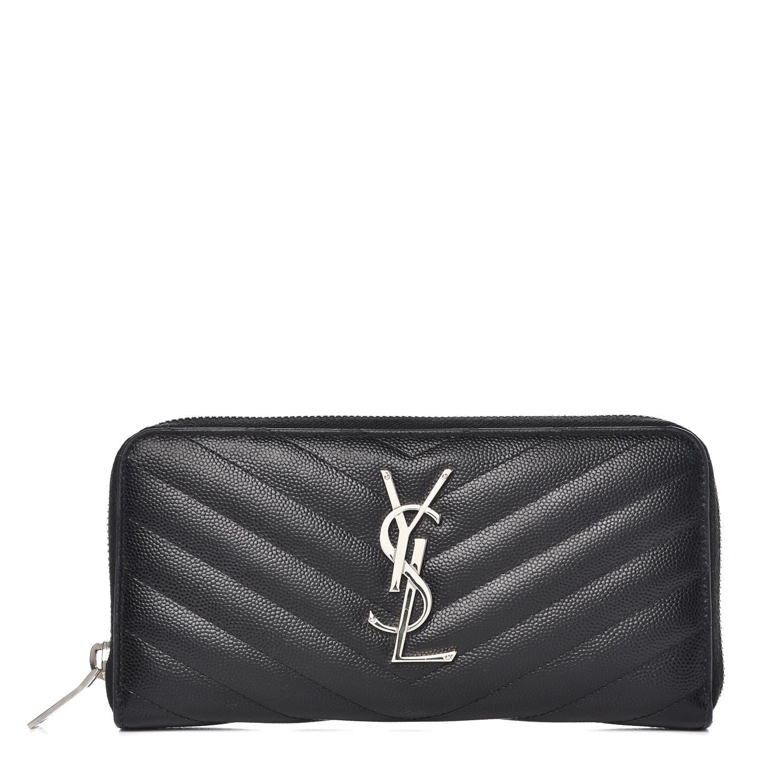 Saint Laurent Grain De Poudre Matelasse Chevron Monogram Zip Around Wallet Black 1 of 9