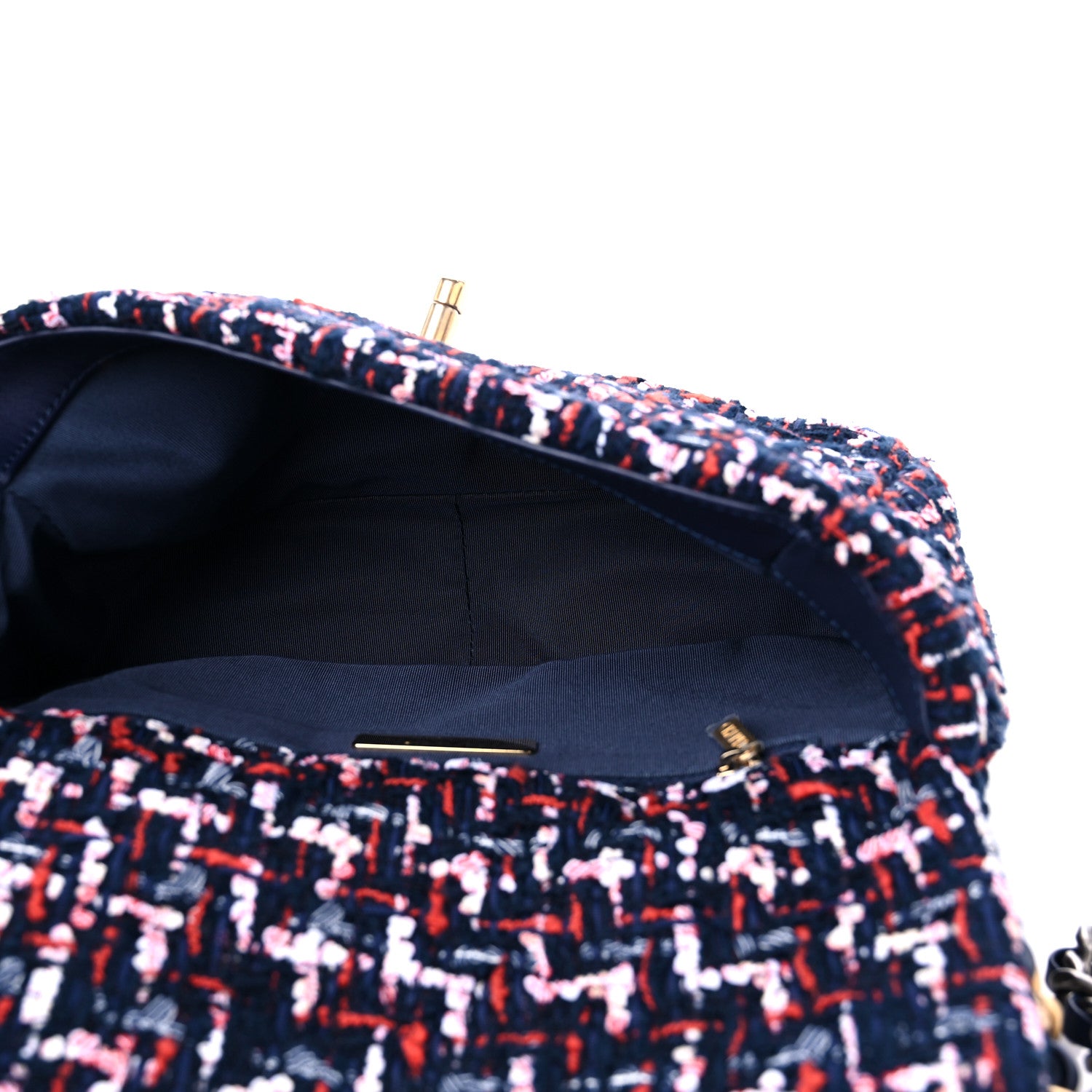 Chanel Tweed Quilted Medium Chanel 19 Flap Navy Blue White Red 5 of 9