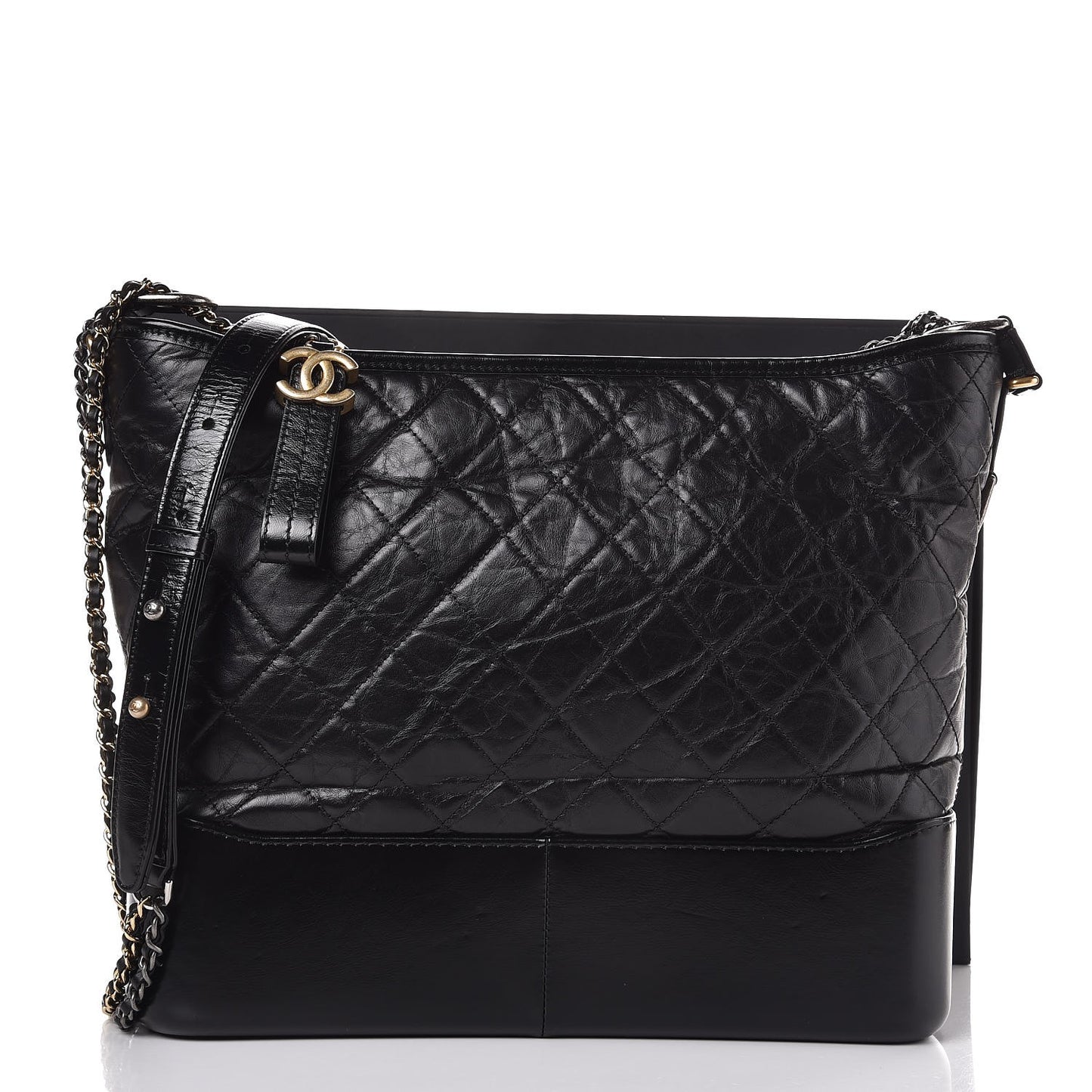 Aged Calfskin Quilted Large Gabrielle Hobo Black