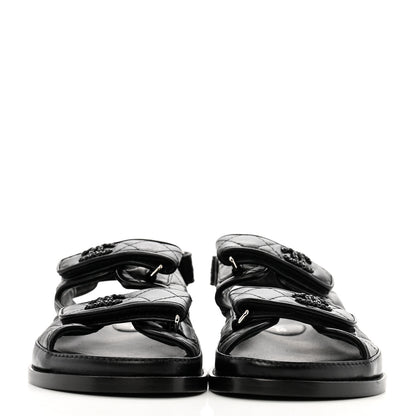 Chanel Lambskin Quilted Velcro Dad Sandals 37 So Black 3 of 9