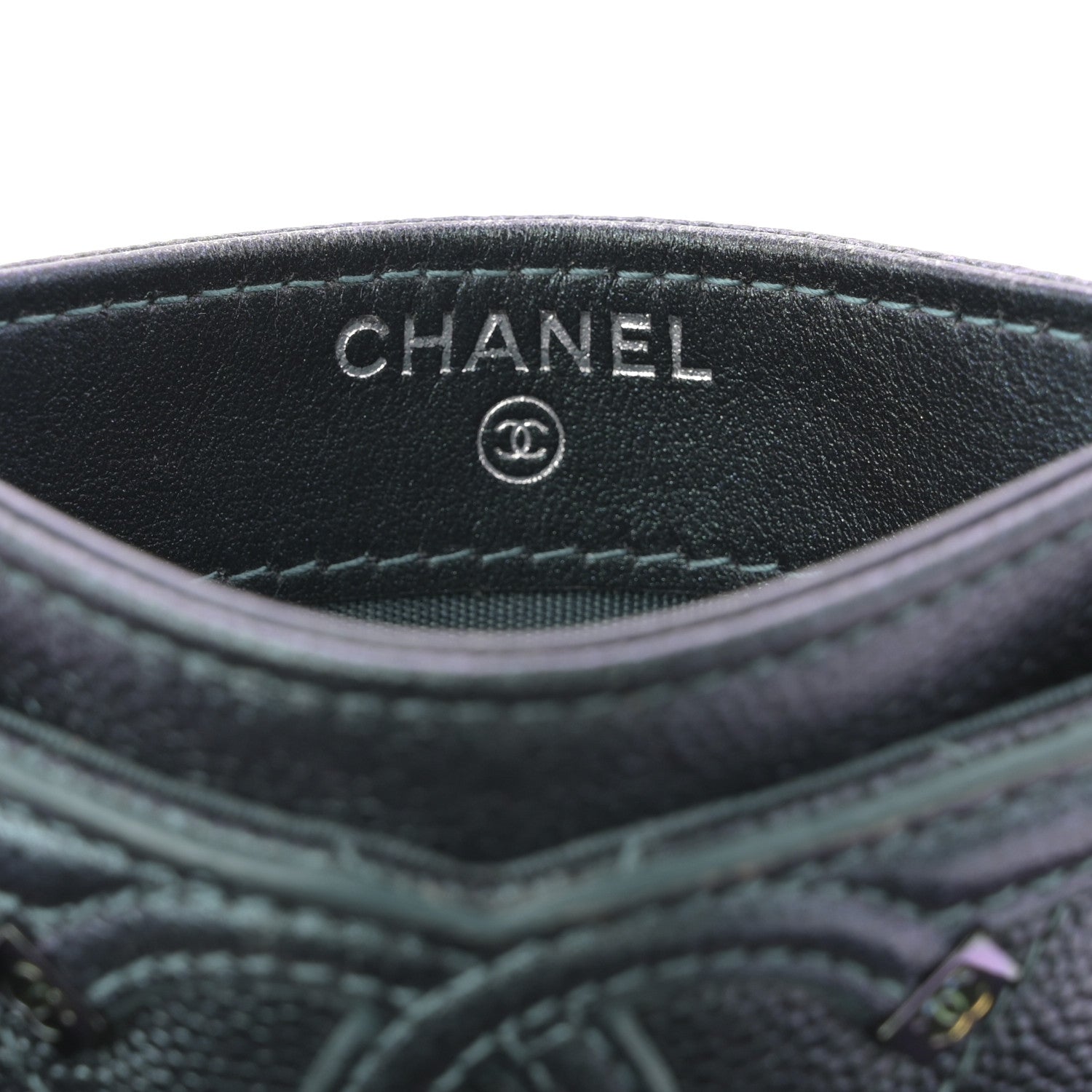 Chanel Iridescent Caviar Quilted Filigree Card Holder Dark Turquoise 6 of 7