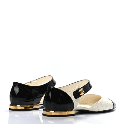 Chanel Patent Lambskin Quilted Cap Toe Ballerina Flats 37 Ivory Black 4 of 6
