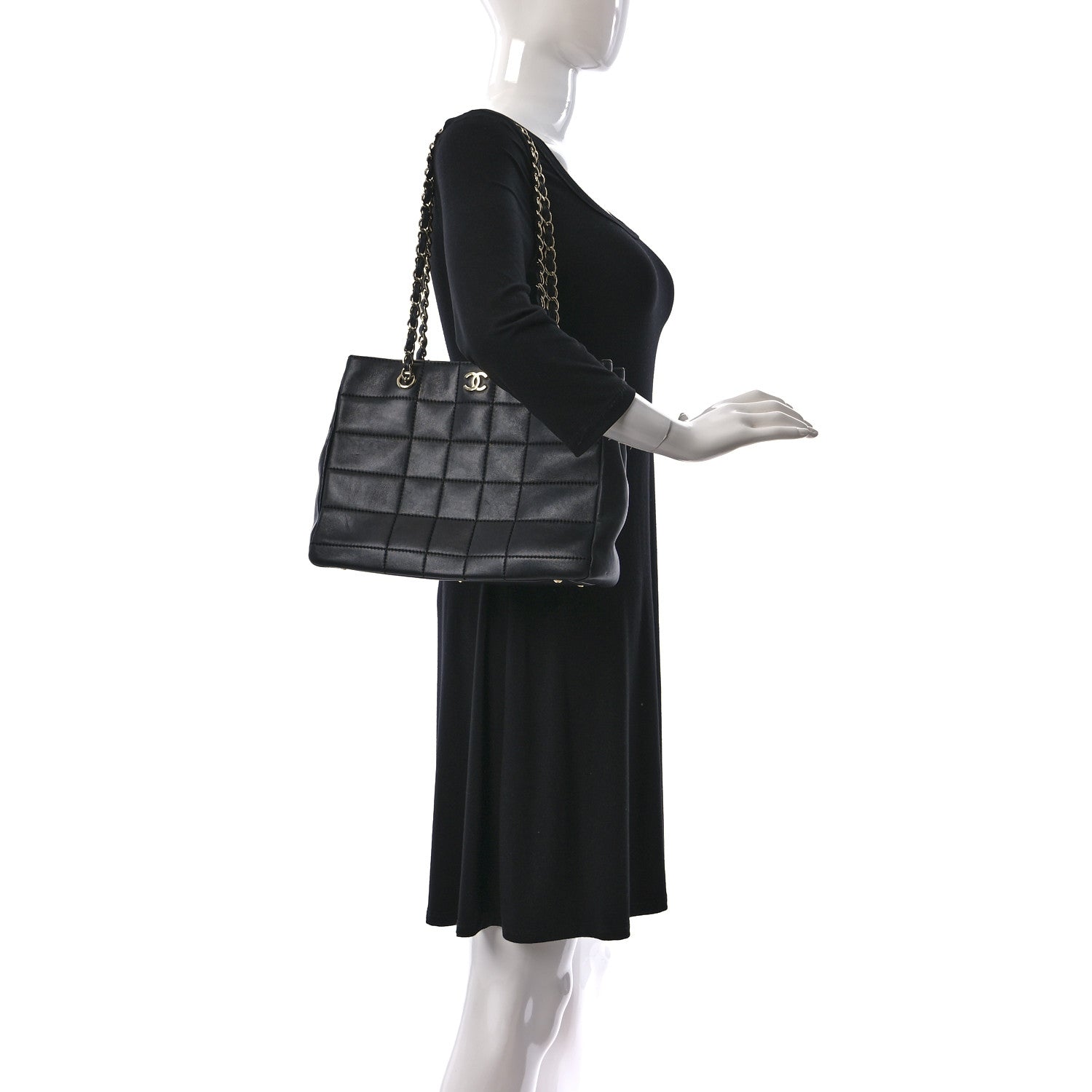 Chanel Calfskin Stitched Chocolate Bar Shopping Tote Black 2 of 12