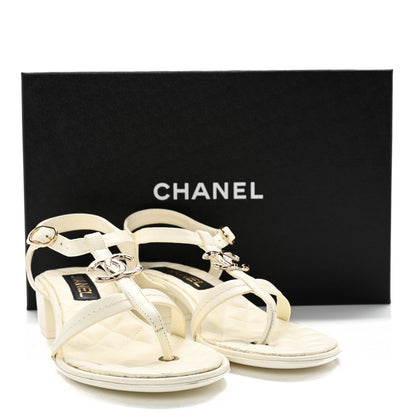 Chanel Lambskin CC Logo Thong Sandals 37.5 White 10 of 10