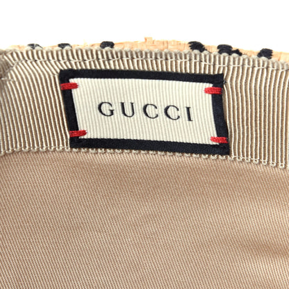Gucci Raffia GG Monogram Elaphe Embroidered Aisha Baseball Hat M Ivory Black 9 of 10