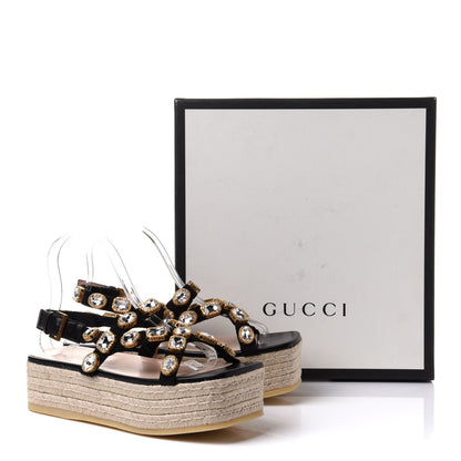 Gucci Grosgrain Crystal Perta Espadrille Platform Sandals 38.5 Black 9 of 9