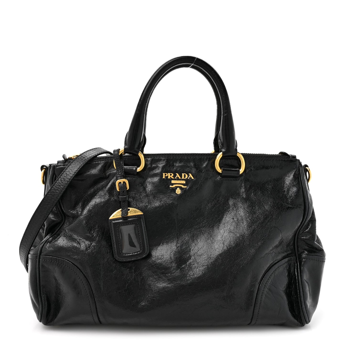 Vitello Shine Shopping Satchel Black