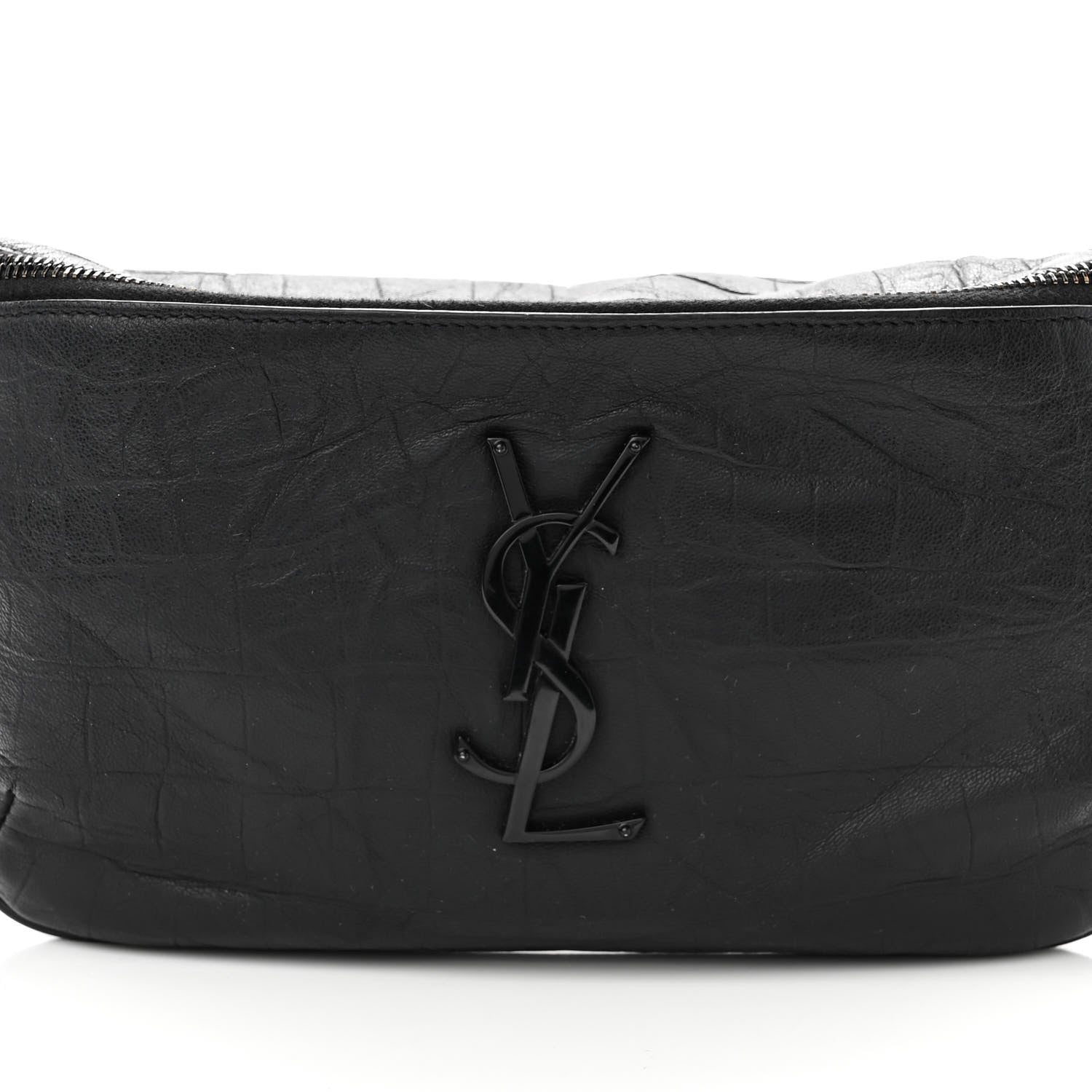 Saint Laurent Calfskin Crocodile Embossed Monogram Belt Bag Black 7 of 10