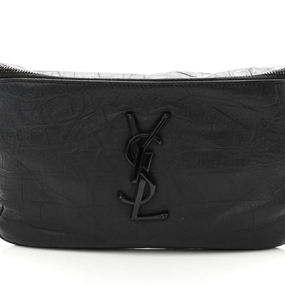 Saint Laurent Calfskin Crocodile Embossed Monogram Belt Bag Black 7 of 10