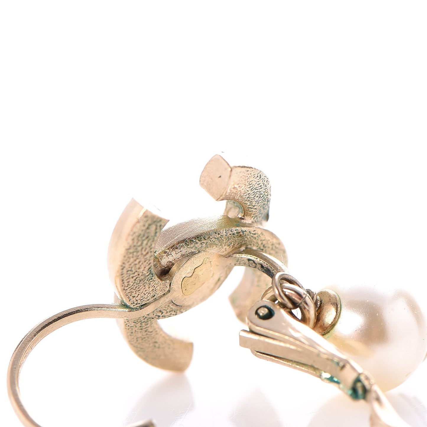 Crystal Pearl CC Drop Earrings Light Gold