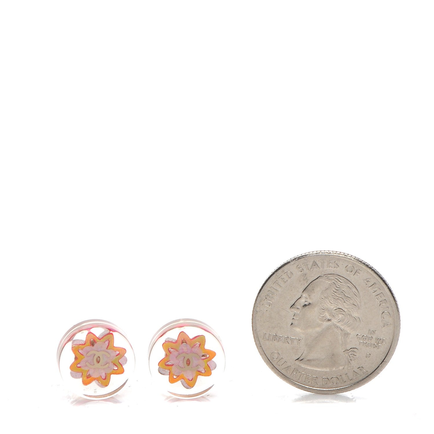 Chanel Resin CC Earrings Gold Transparent Pink 2 of 5