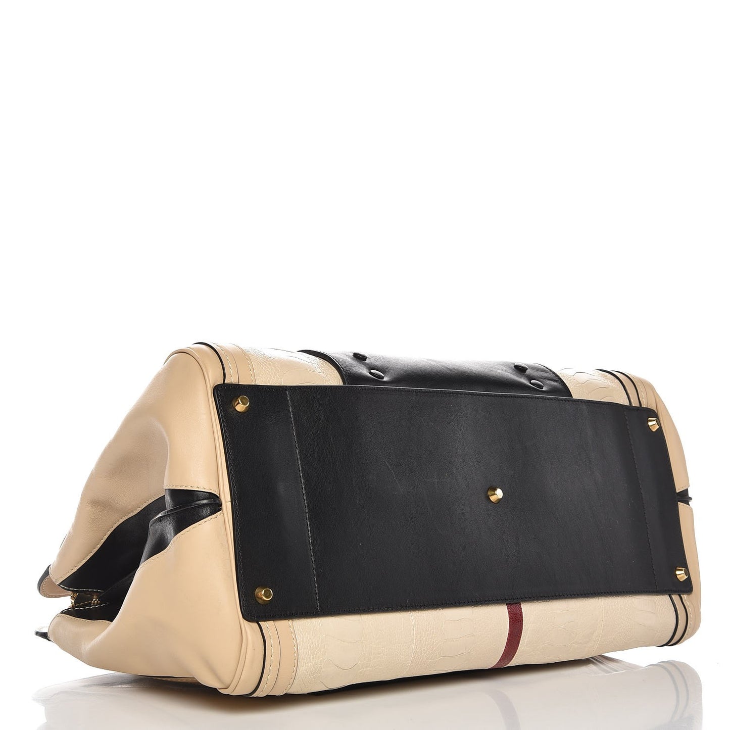 Ostrich Crocodile Embossed Large Alice Satchel Beige Black