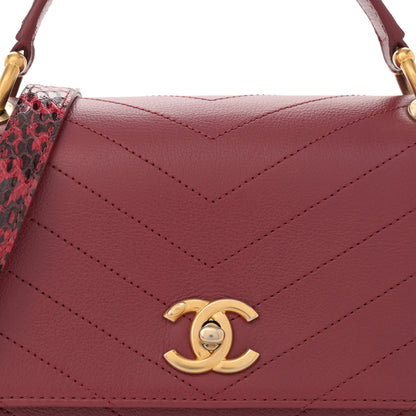 Chanel Grained Calfskin Snakeskin Small Chevron Chic Top Handle Flap Red 8 of 13