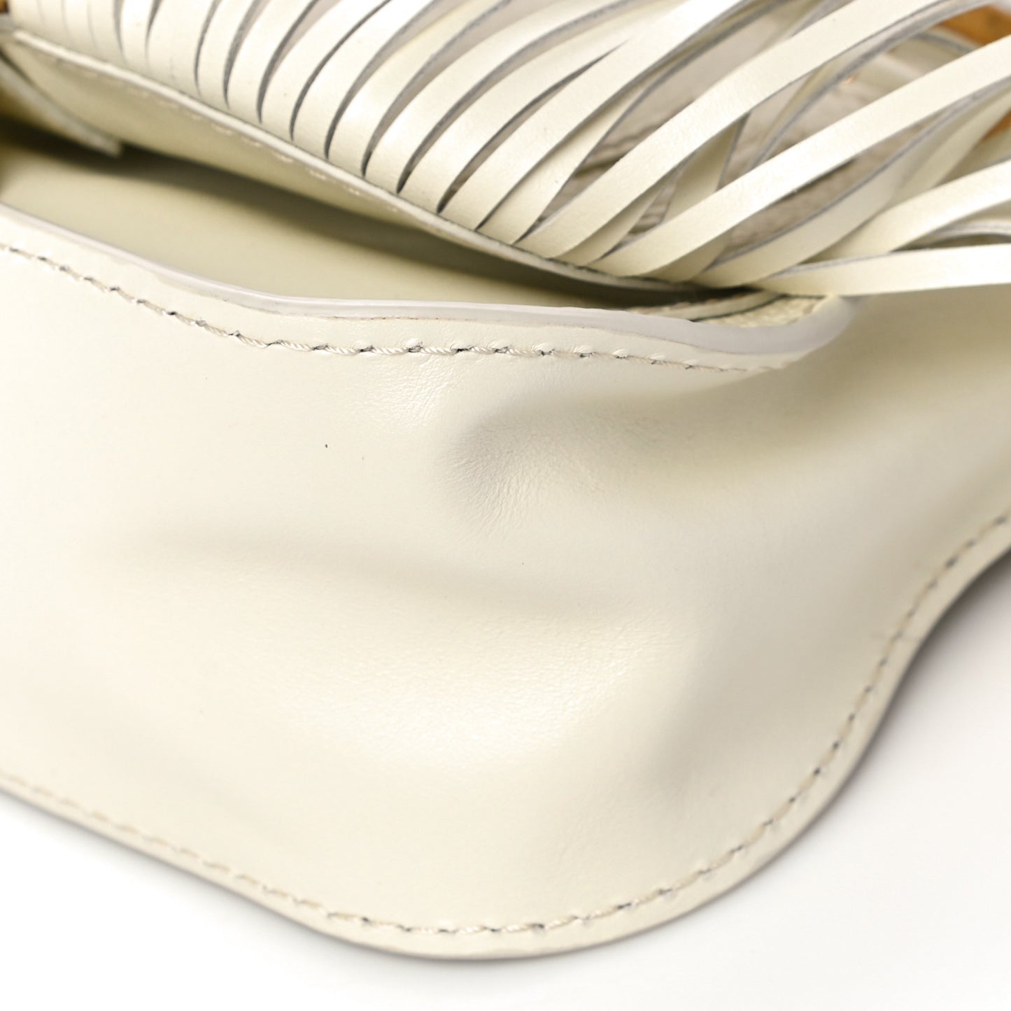 Grain Calfskin Mini Marcie Multi Fringe Satchel Natural White