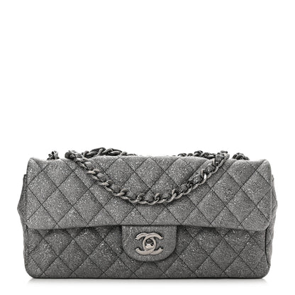 Chanel Metallic Crackled Calfskin Quilted East West Flap Dark Silver 1 of 10