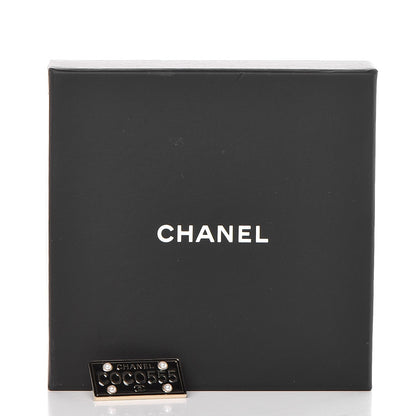 Chanel Metal Resin Pearl Coco License Plate Brooch Black Gold 5 of 5