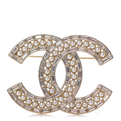 Chanel Pearl Crystal Baguette CC Brooch Gold 1 of 3