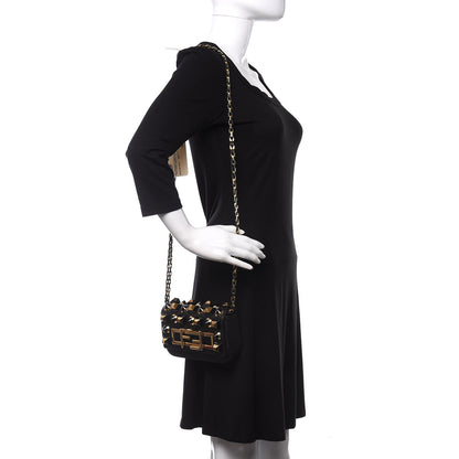 Fendi Vitello Dolce Studded Mini 3Baguette Shoulder Bag Black Gold 2 of 9