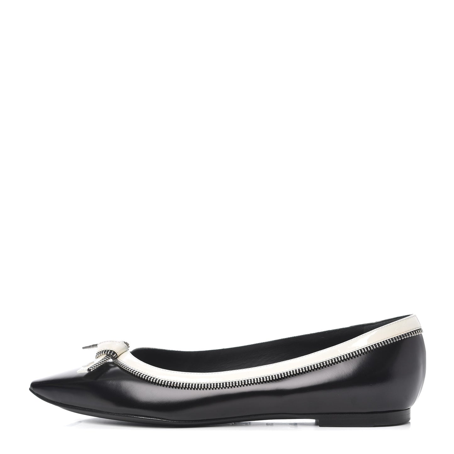Patent Calfskin Zipper Ballerina Flats 37.5 Black White