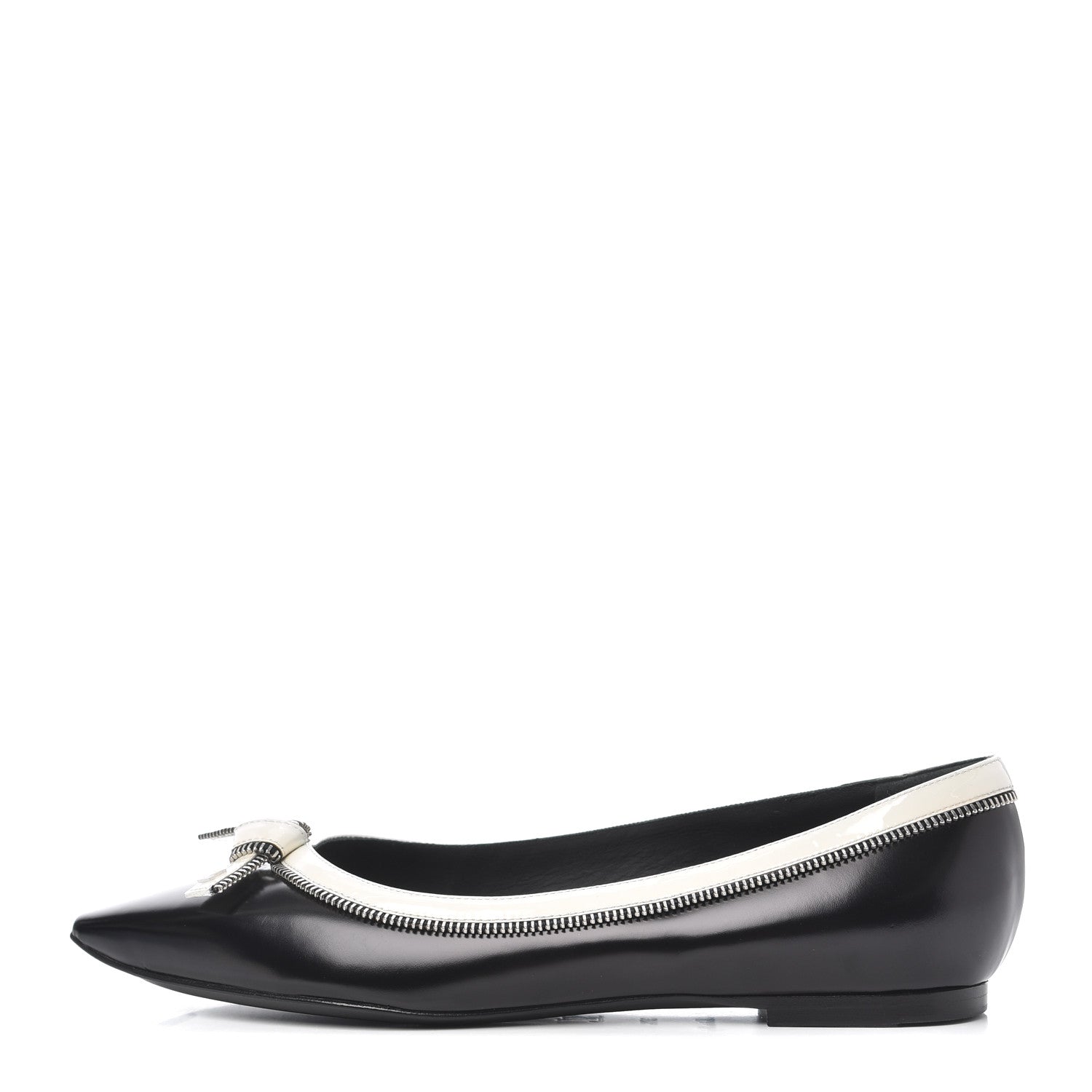 Louis Vuitton Patent Calfskin Zipper Ballerina Flats 37.5 Black White 1 of 17