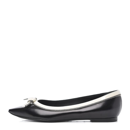 Louis Vuitton Patent Calfskin Zipper Ballerina Flats 37.5 Black White 1 of 17