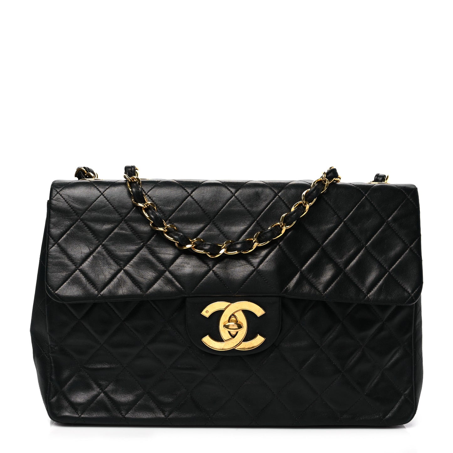 Lambskin Quilted XL Jumbo Single Flap Black