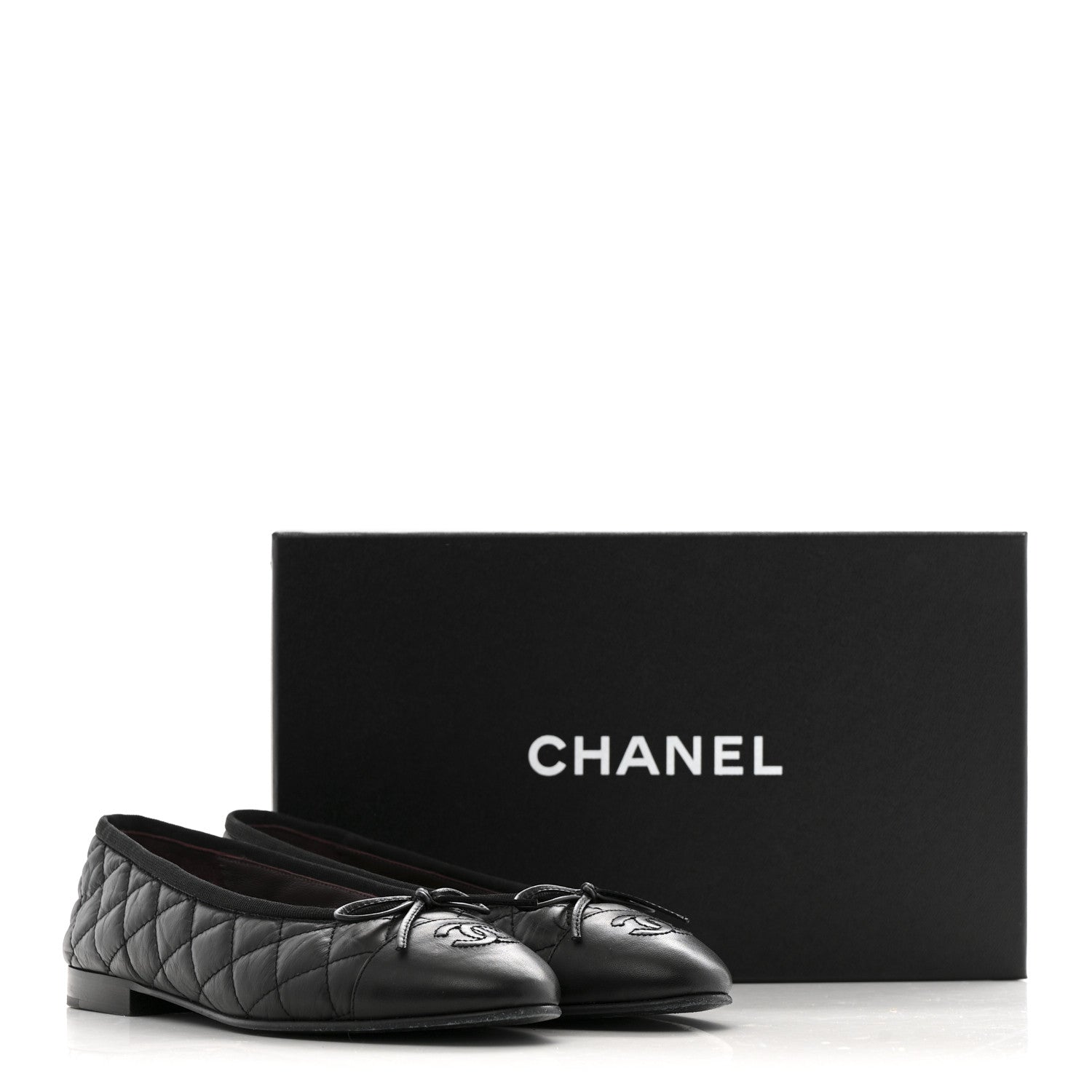 Chanel Aged Calfskin Quilted CC Cap Toe Ballerina Flats 37 Black 12 of 12
