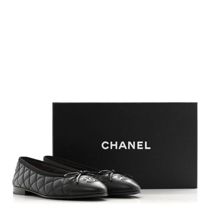 Chanel Aged Calfskin Quilted CC Cap Toe Ballerina Flats 37 Black 12 of 12