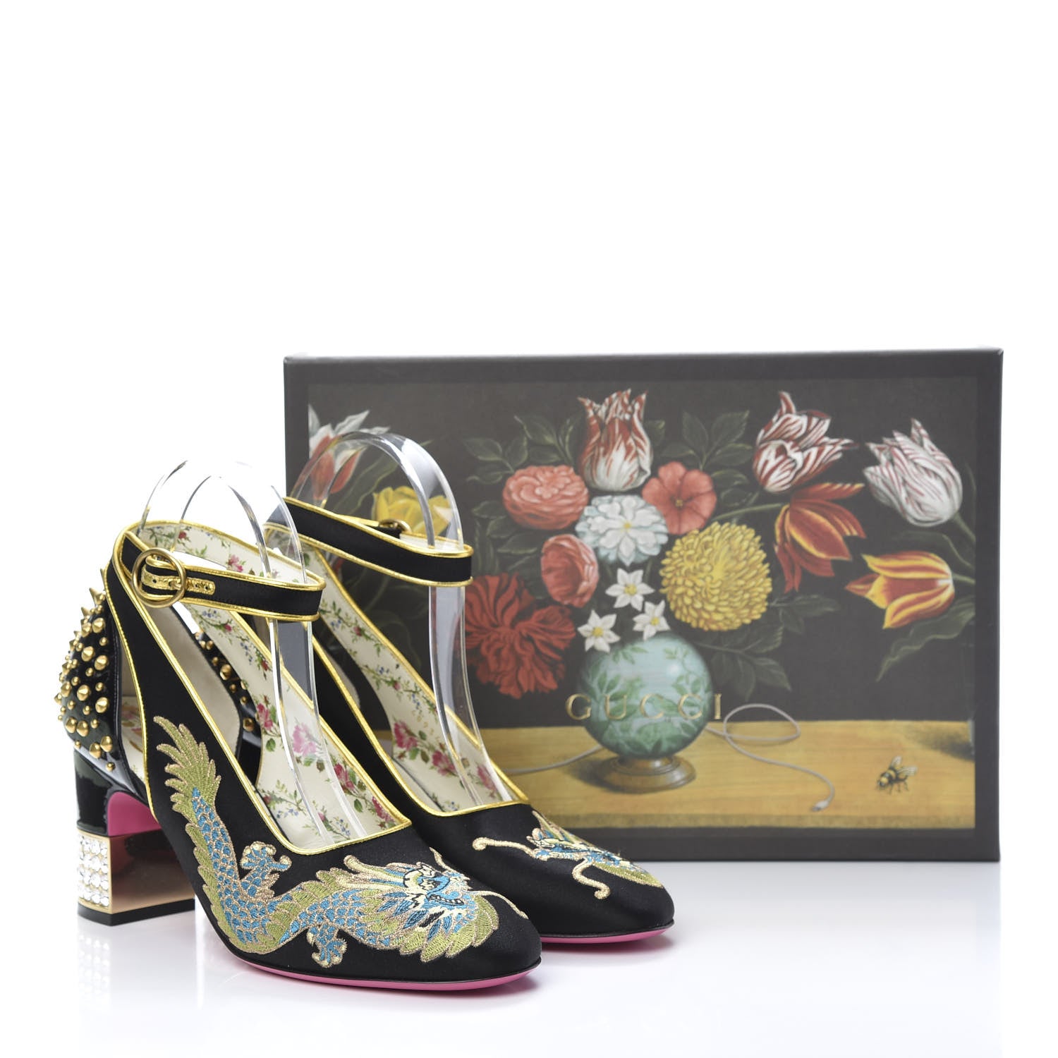Gucci Satin Embroidered Dragon Caspar Pumps 38 Black 10 of 10