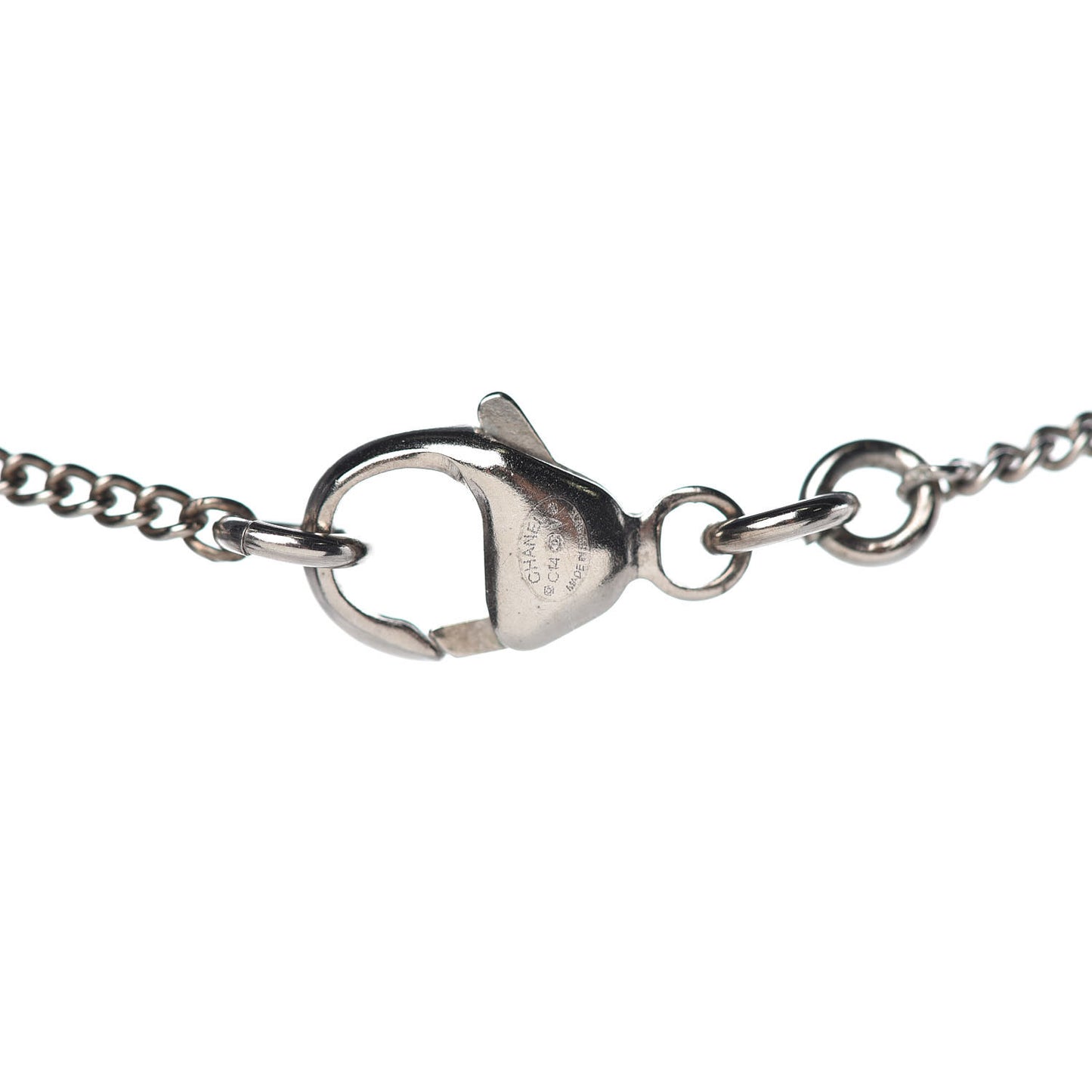 Pearl Crystal Twisted CC Drop Necklace Silver