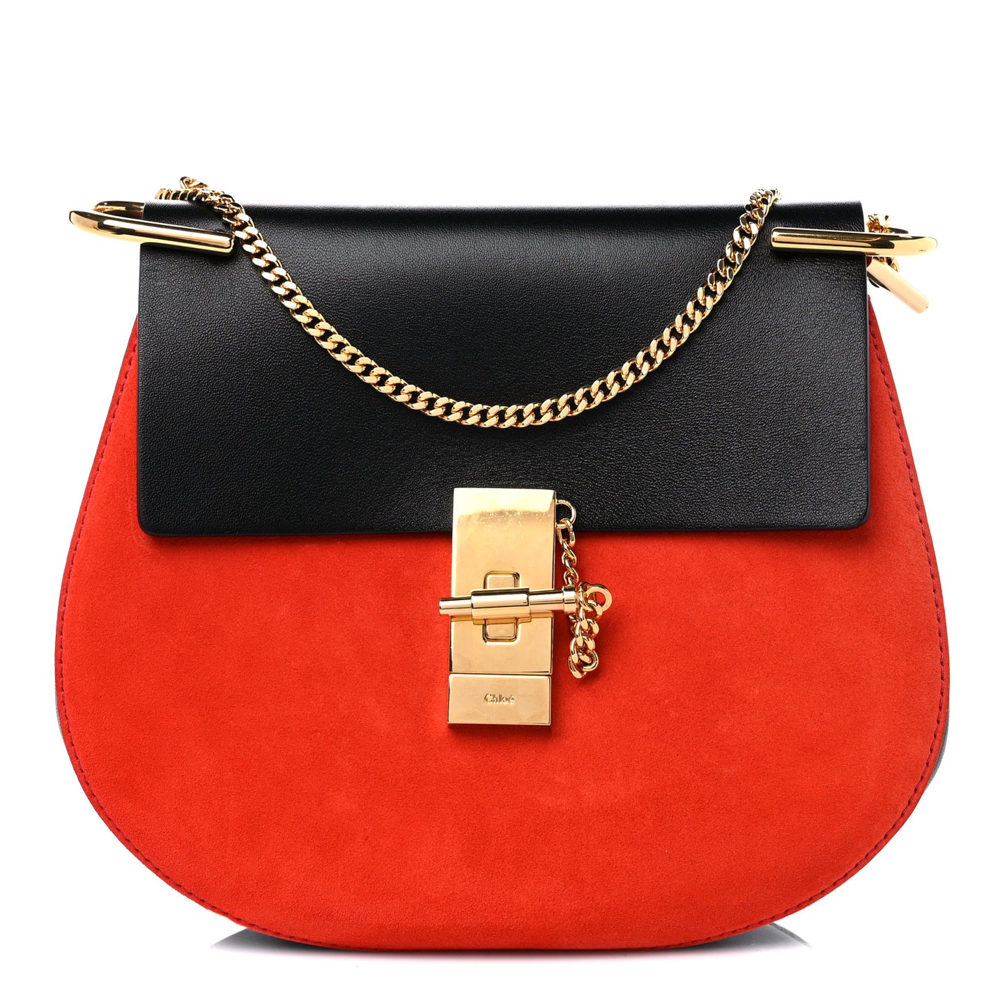 Suede Smooth Calfskin Drew Shoulder Bag Plaid Red