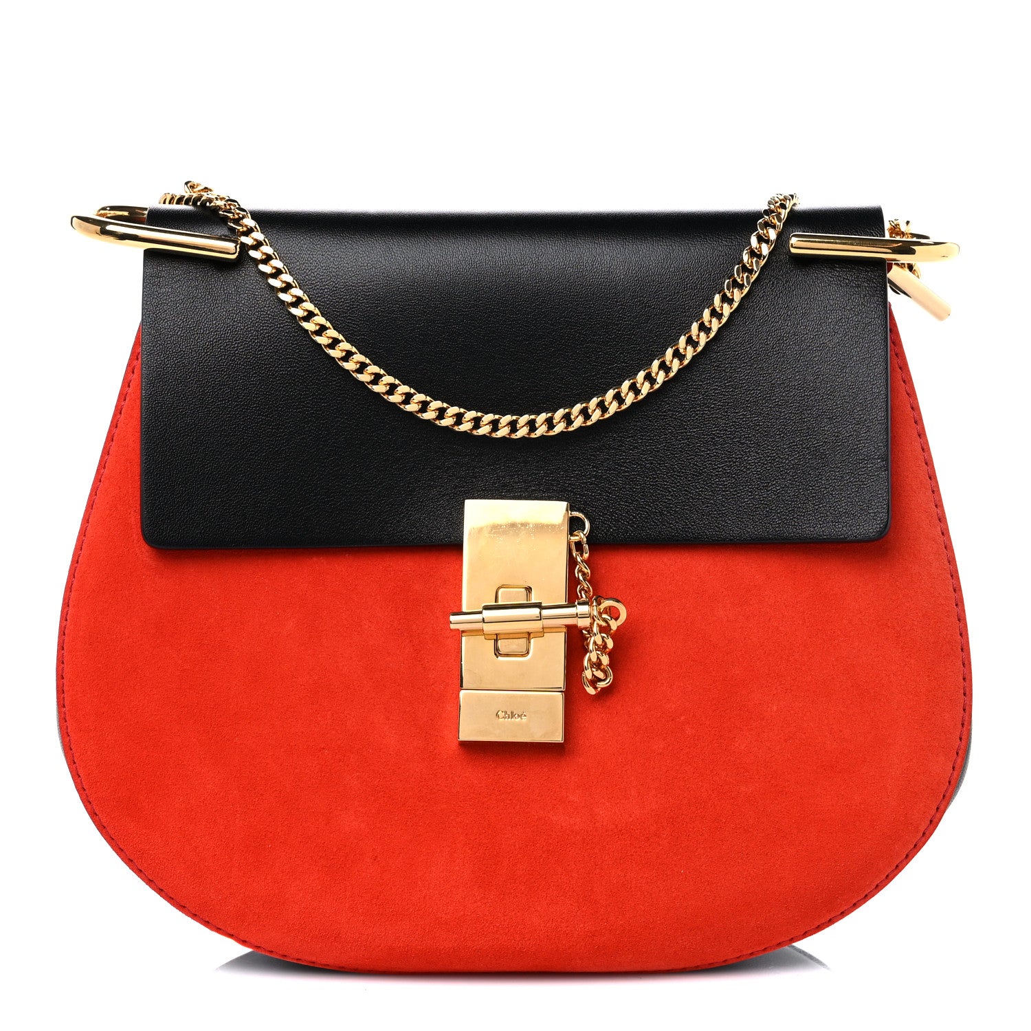 Chloe Suede Smooth Calfskin Drew Shoulder Bag Plaid Red 1 of 8