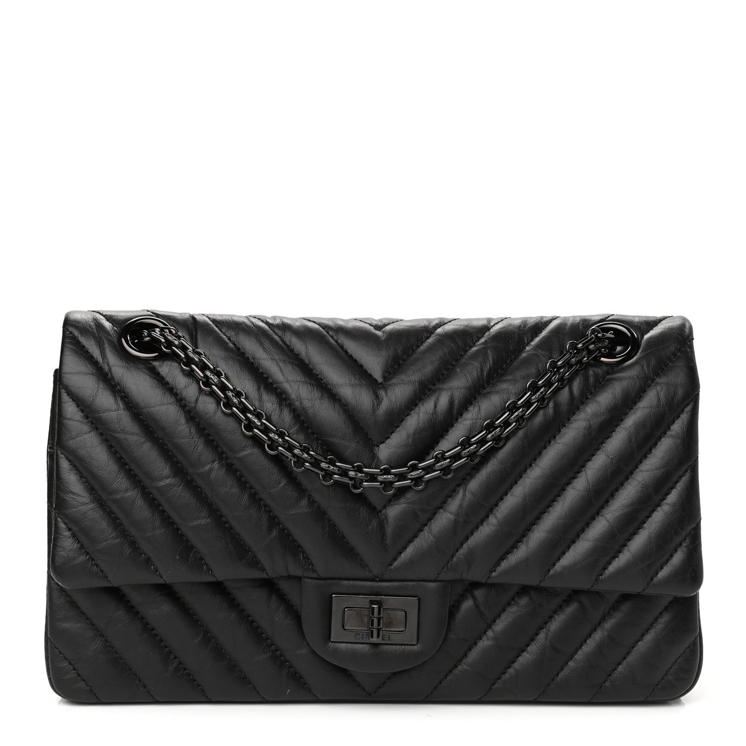 Chanel Aged Calfskin Chevron Quilted 2.55 Reissue 225 Flap So Black 1 of 11