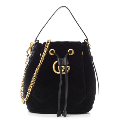 Gucci Velvet Matelasse GG Marmont Bucket Bag Black 1 of 9