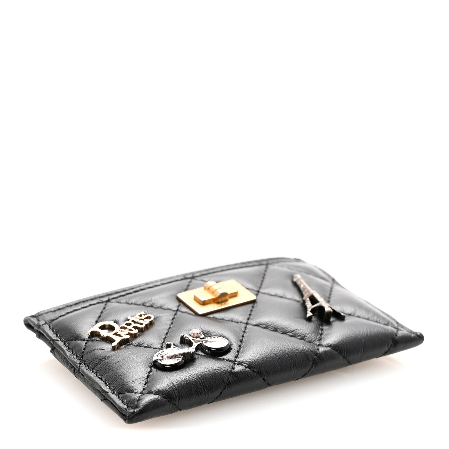 Chanel Aged Calfskin Quilted Lucky Charms Reissue Card Holder Black 4 of 8