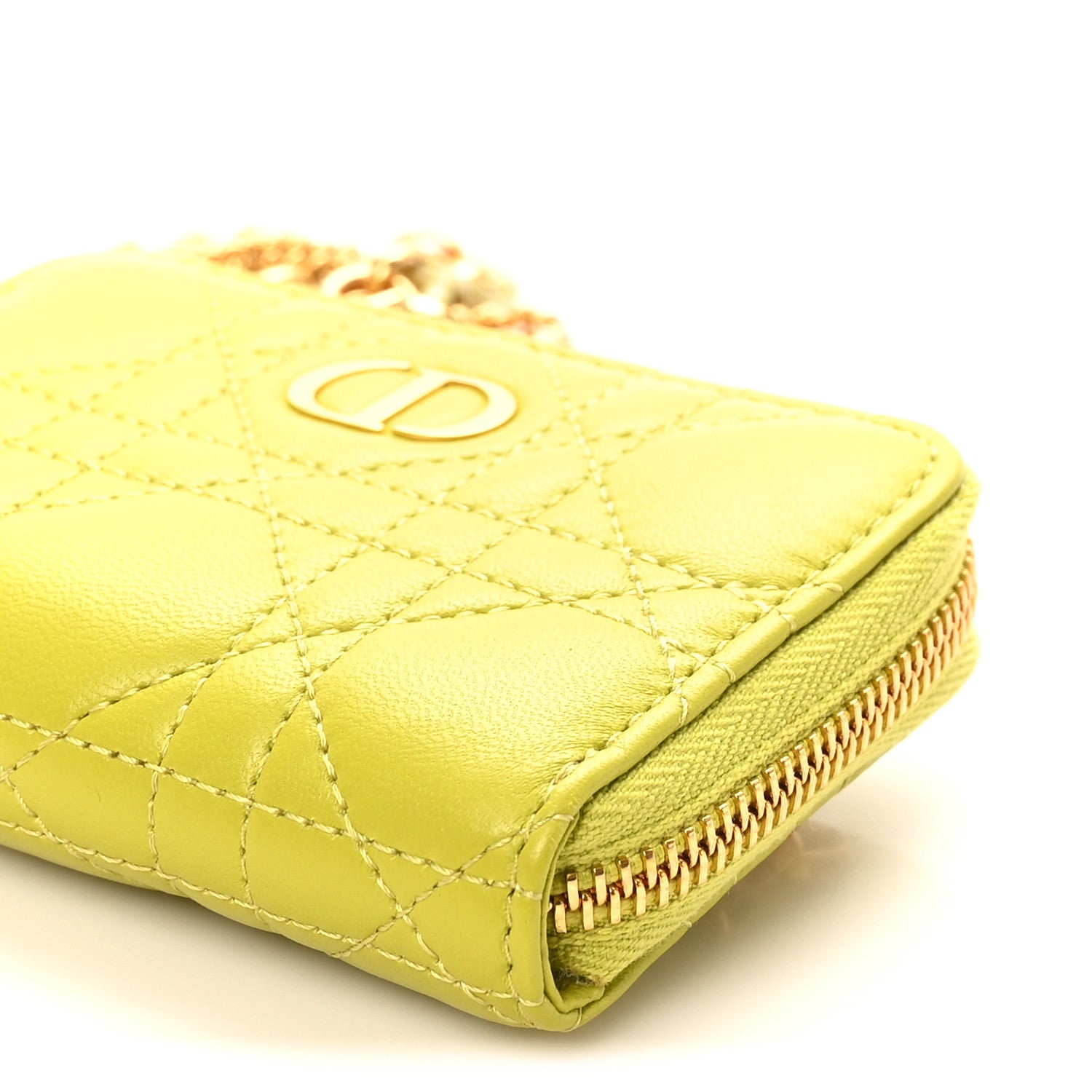 Christian Dior Lambskin Cannage Mini Caro Zipped Pouch on Chain